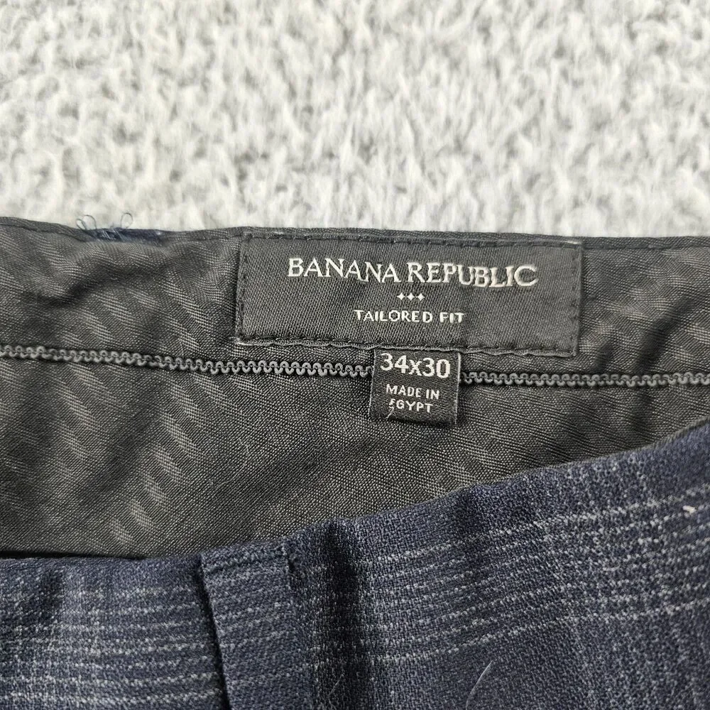 Banana Republic Dress Pants Mens 34x29 Blue Plaid Wool Blend Dark Academia